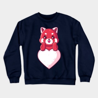Cute red panda with big love. Gift for valentine's day with cute animal character illustration. Crewneck Sweatshirt